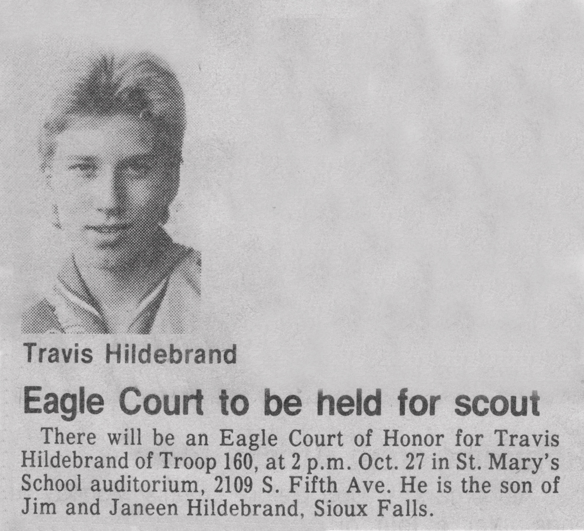 1985-10-27 Eagle Scout Newspaper clipping 1.jpg